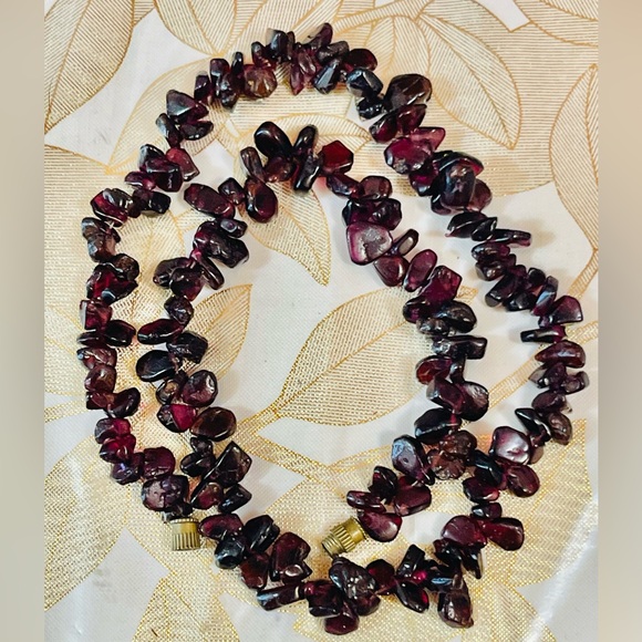 Vintage Garnet Bead Necklace USSR 1960s Ural Gemstone 16”